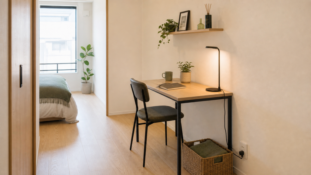狭い部屋に置いた省スペースデスクのイメージ
